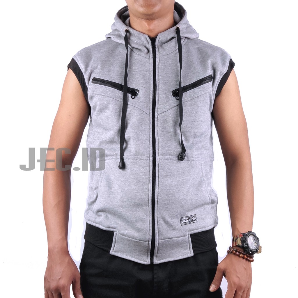 JEC Rompi Hoodie Pocket Zipper Abu Misty Sporty Full Premium | Tanpa Lengan