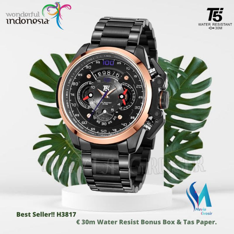 Jam tangan T5 H3633 original chronograph include box + paper tas tahan air jam tangan pria termurah