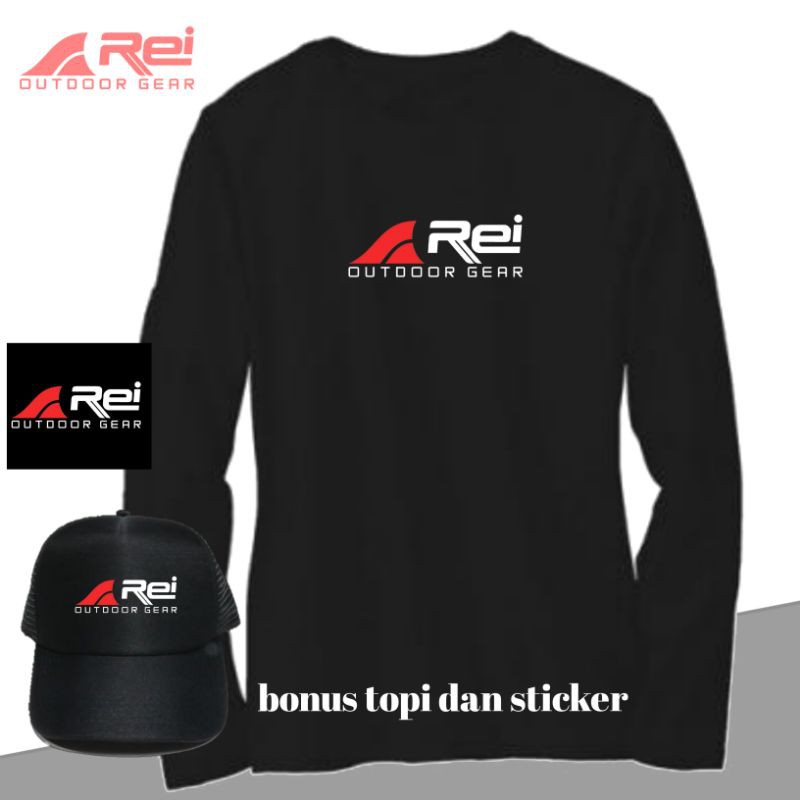 T-shirt kaos Rei outdoor distro hitam. bonus topi dan sticker