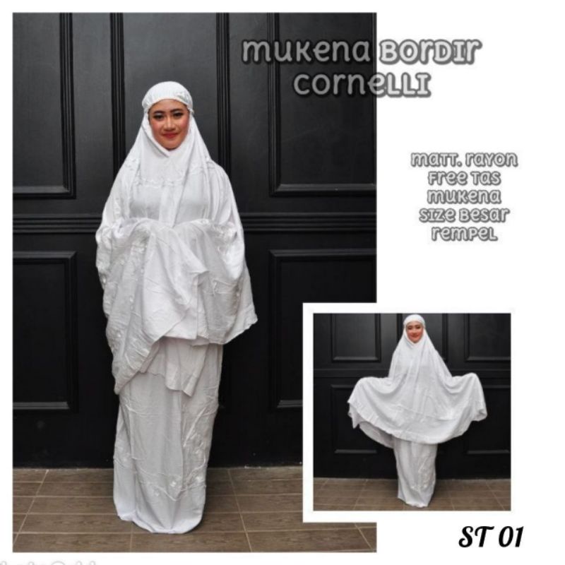 Mukena bordir putih polos