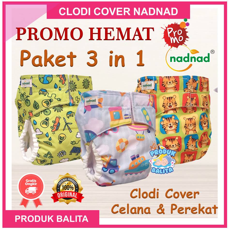 3 in 1 Promo Paket Murah 3 pcs Clodi Cover BB 3-11 Kg Celana BB 7-17 Kg Nadnad Popok Kain Cuci Ulang Pempers Kain Terlaris