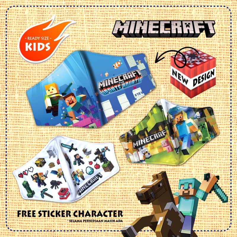 Masker Kain Print Minecraft Myworld My World Kids Anak