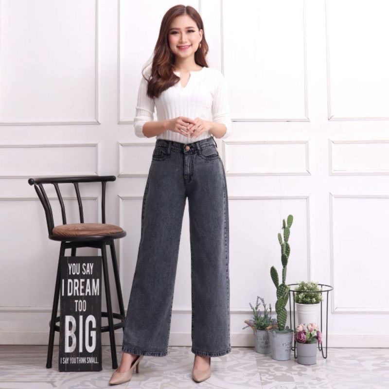 HIGHWAIST KULOT JEANS WANITA // KULOT JEANS  POLOS LIPAT  PREMIUN TEBALL