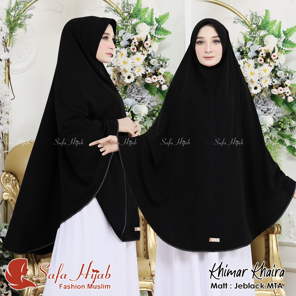 KHIMAR JUMBO Syar'i JETBLACK MTA Syar'i JUMBO ORYGINAL list pita warna/polos super cantik pet dan non pet Jilbab Jumbo Hitam pekat| Katun arab