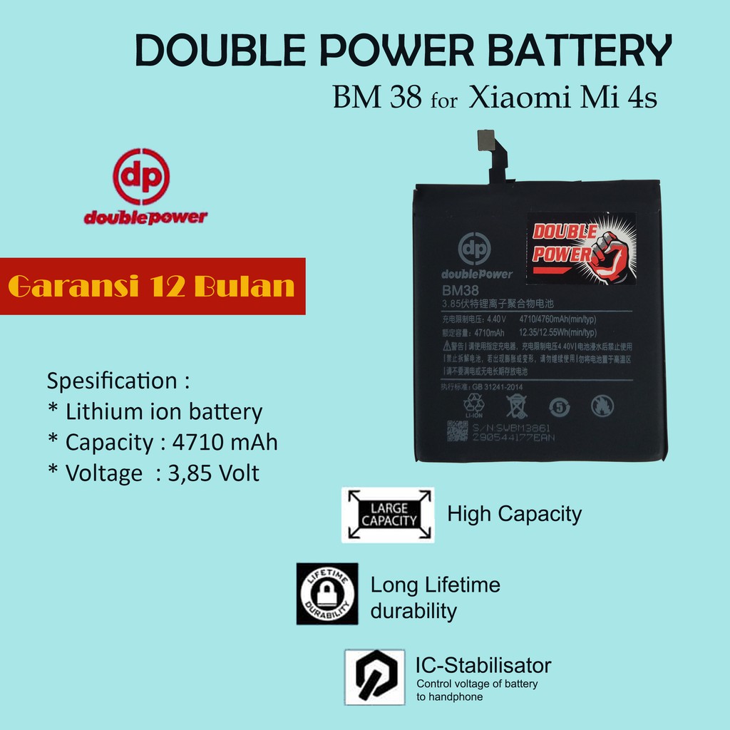 Double Power Baterai Xiaomi Mi 4s BM38 4710mAh