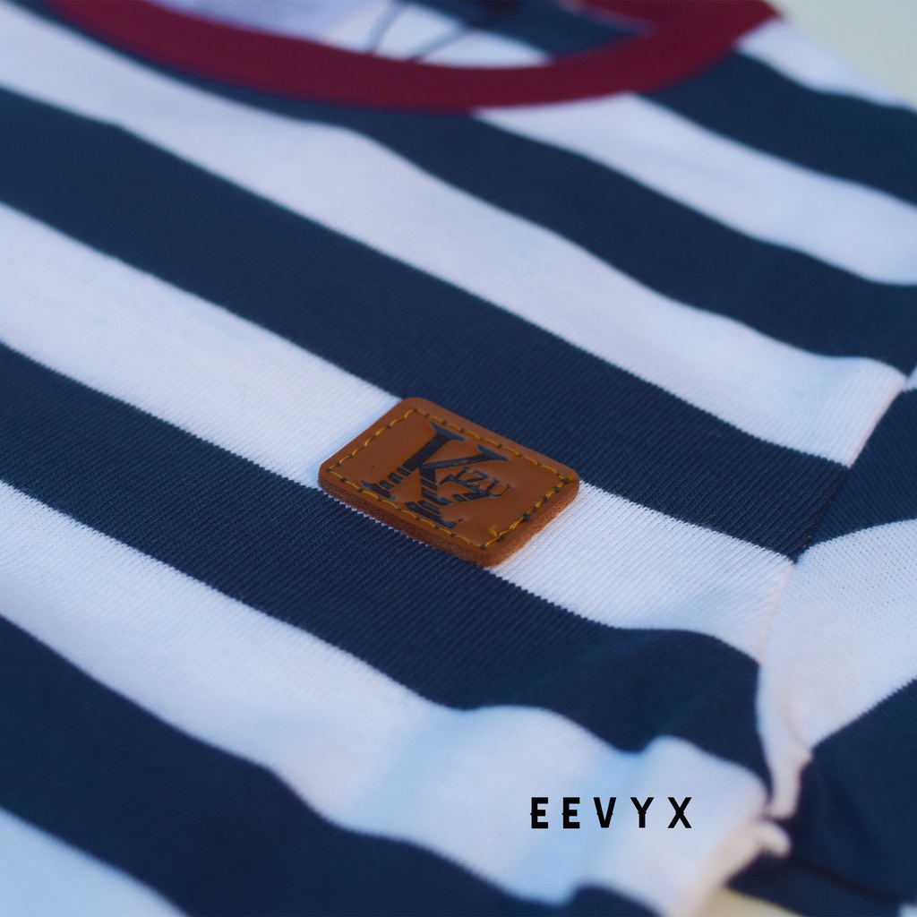 Kizzu Baju Kaos Distro Anak Laki Laki Umur 1-12 Tahun Bahan Cotton - Strip / Salur Navy - Eevyx Store