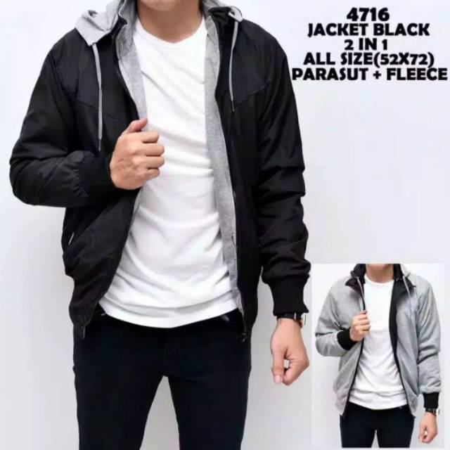 Jual Jaket BB 2IN1 /Jaket Parasut Fleece Bolak Balik /Jaket Motor Pria