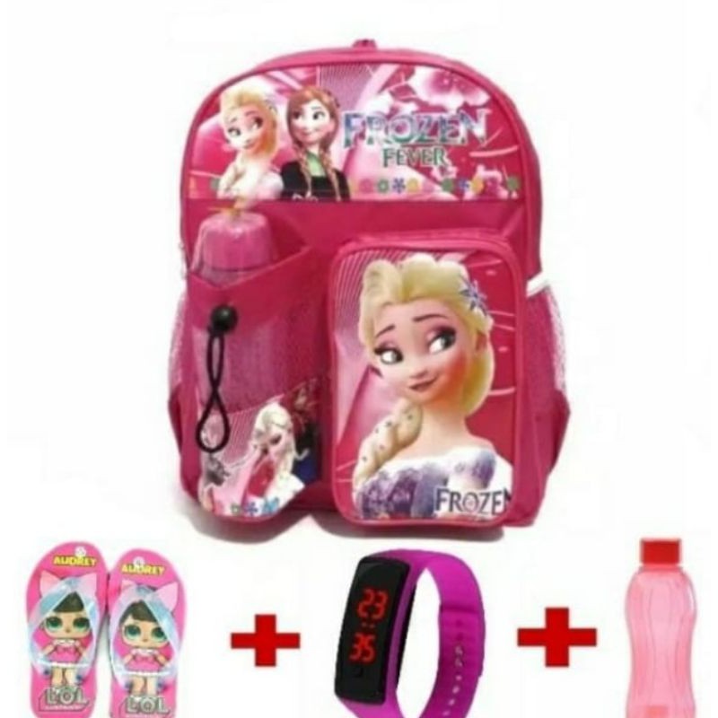 TAS RANGSEL ANAK TK DAN SD TAS ANAK FROZEN TAS ANAK BERHADIAH BOTOL SANDAL JAM TANGAN