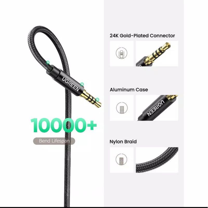 Ugreen Kabel Aux Extention 3.5mm Female to 3.5mm Male Nylon Braided Support Audio Mic