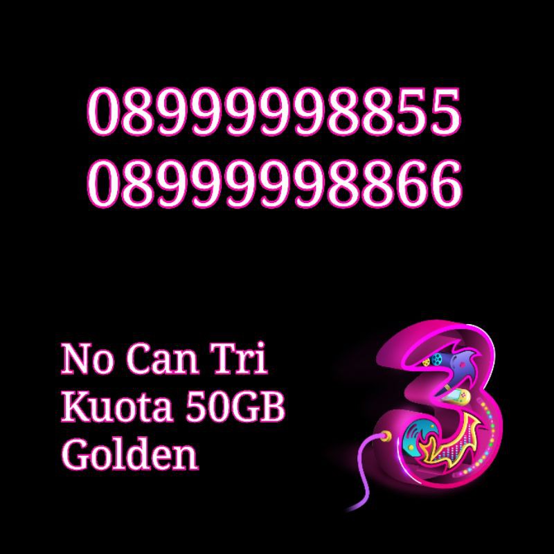 Nomor Cantik NOCAN 11 Digit Panca 9 Kartu Perdana 3 Tri Three Kuota 50 GB Golden