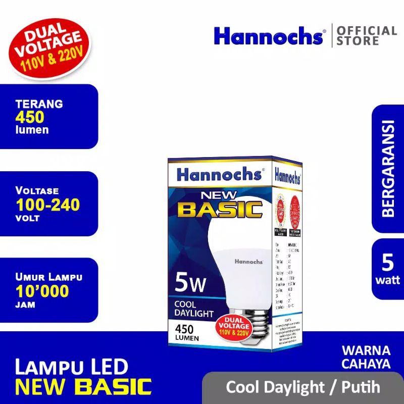 Hannochs Lampu LED New Basic 5 Watt - Cahaya Putih ( Paket 3 pcs )