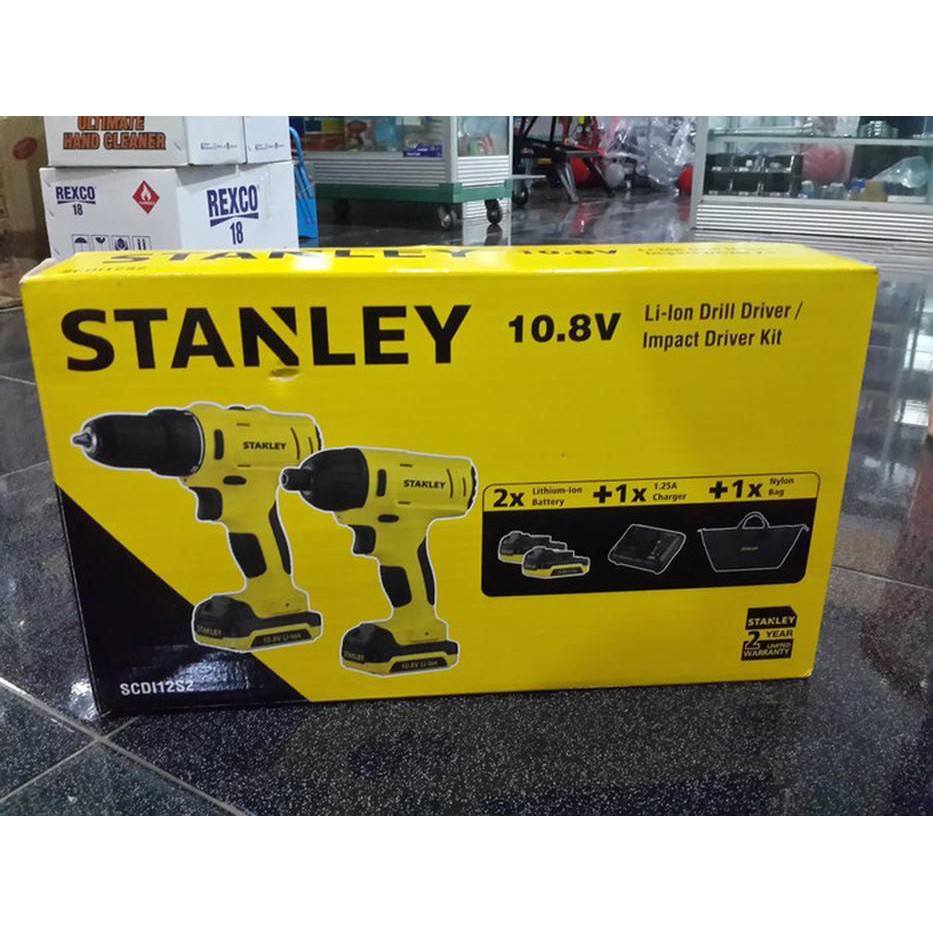 Mesin Bor / Impact Driver Cordless Baterai 10.8 V Set STANLEY SCDI