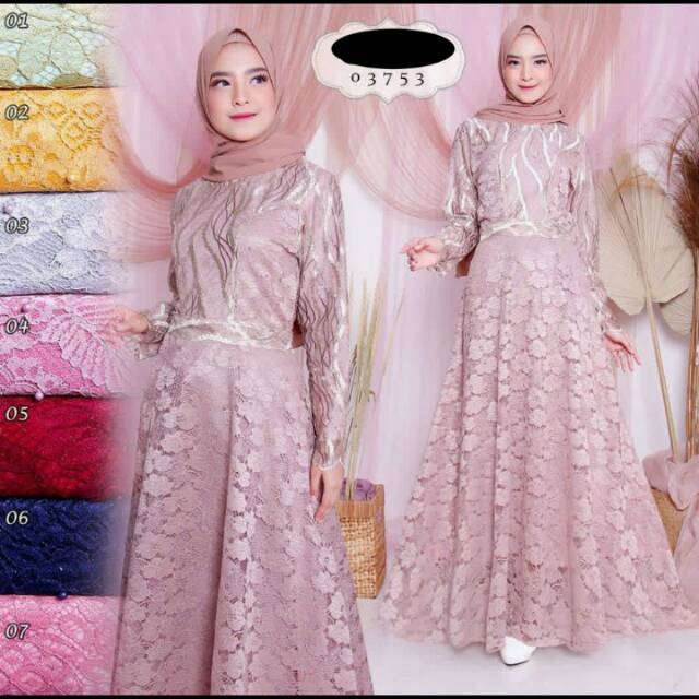 Kebaya wisuda/kebaya kondangan gaun pesta Gamis Syar'i 03753 Full Borklat premium