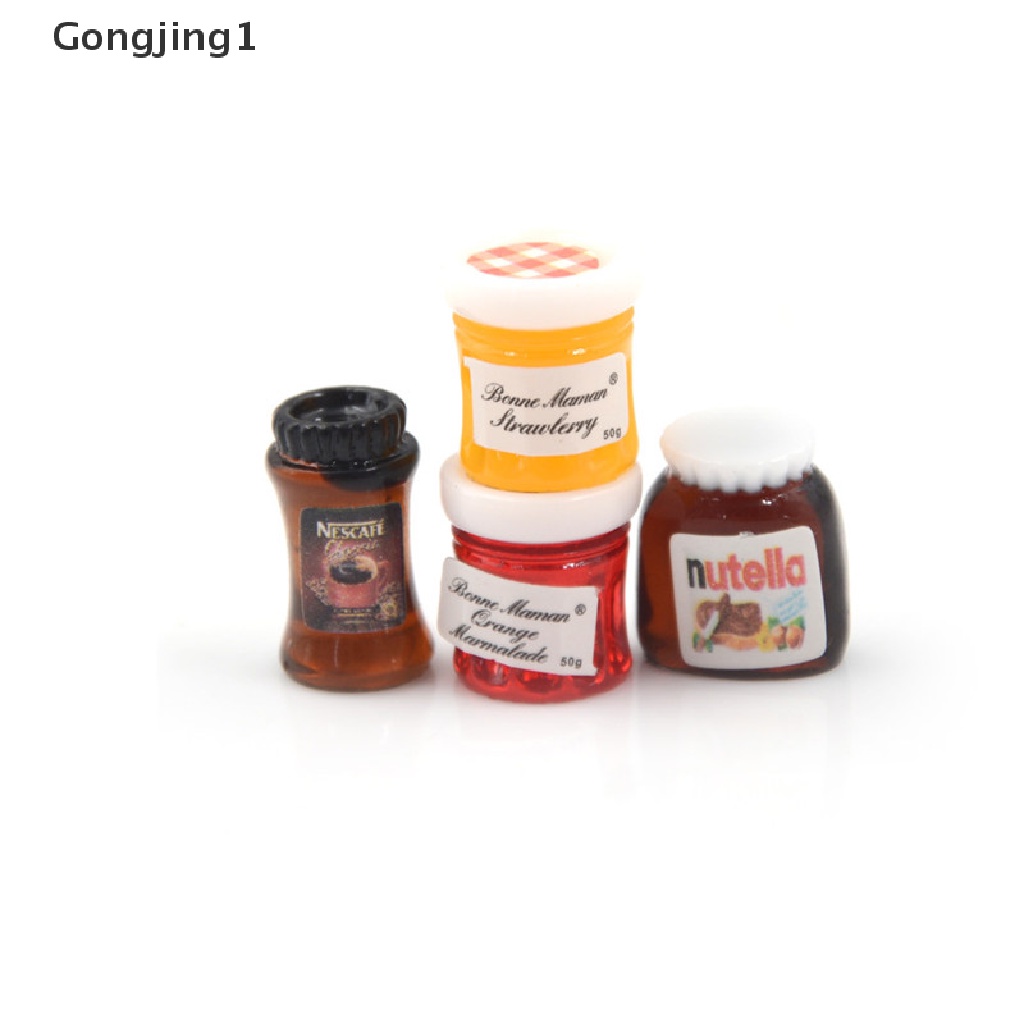 Gongjing1 4pcs / set Miniatur Toples Selai / Kopi Skala 1: 12 Untuk Dekorasi Rumah Boneka