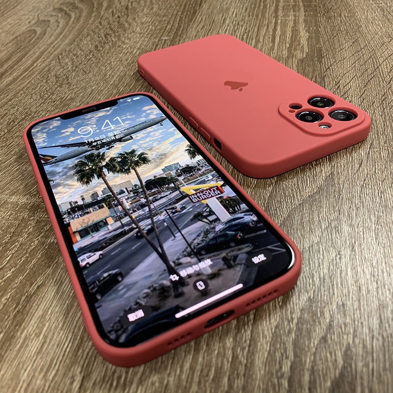 Case Pelindung Lensa Penuh Bahan Silikon Cair Bentuk Kotak Tahan Banting Untuk iphone 13 pro 12 11 pro max xs max xr x xs 7 8 plus