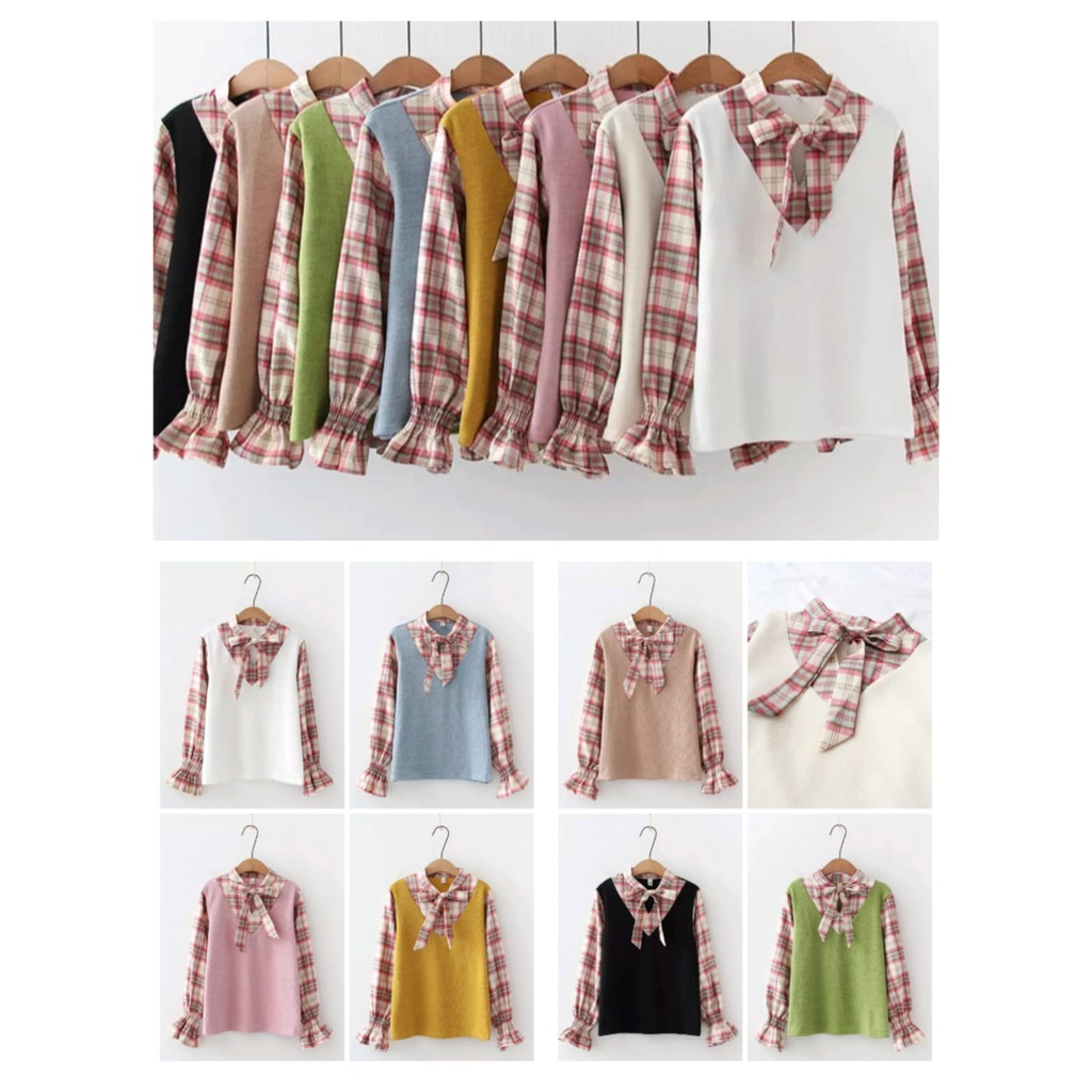 JKFashion - ZEC Blouse Kombinasi Leher Ikat /   Cresida Blouse / Blus Kekinian / Blus Korean / Blous