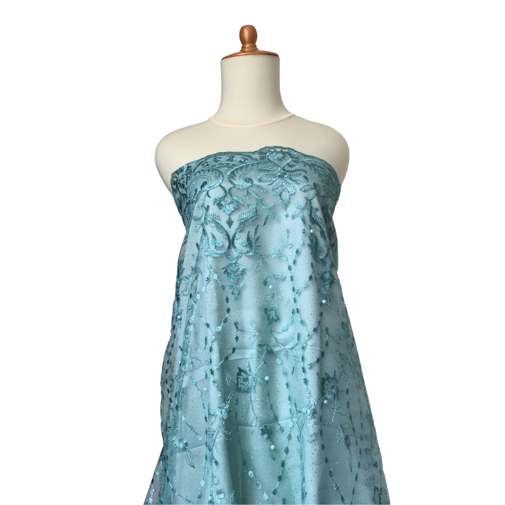 Bahan Dasar Kebaya Brokat Tile Mutiara Bordir Rosemary warna Hijau Wardah