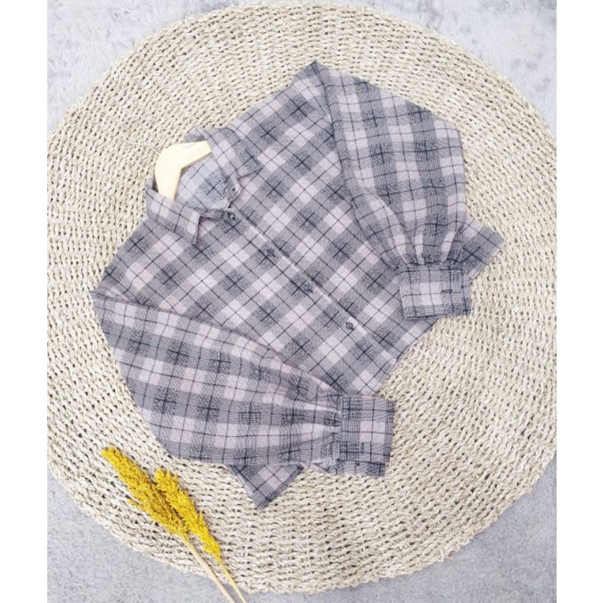 BLOUSE Bisa COD/Bayar ditempat/Gratis Ongkir  || Blouse TARTAN LENGAN BALON MIZU KOREAN STYLE | KEMEJA FLANEL WANITA NUMMA/KEMEJA CROP LENGAN PANJANG TARTAN-7