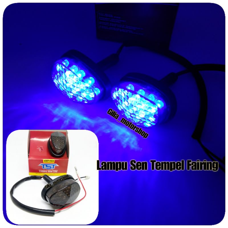 Sen Tempel Oval GMA TST Sein Fairing Nyala Lampu Sen Kuning &amp; Biru