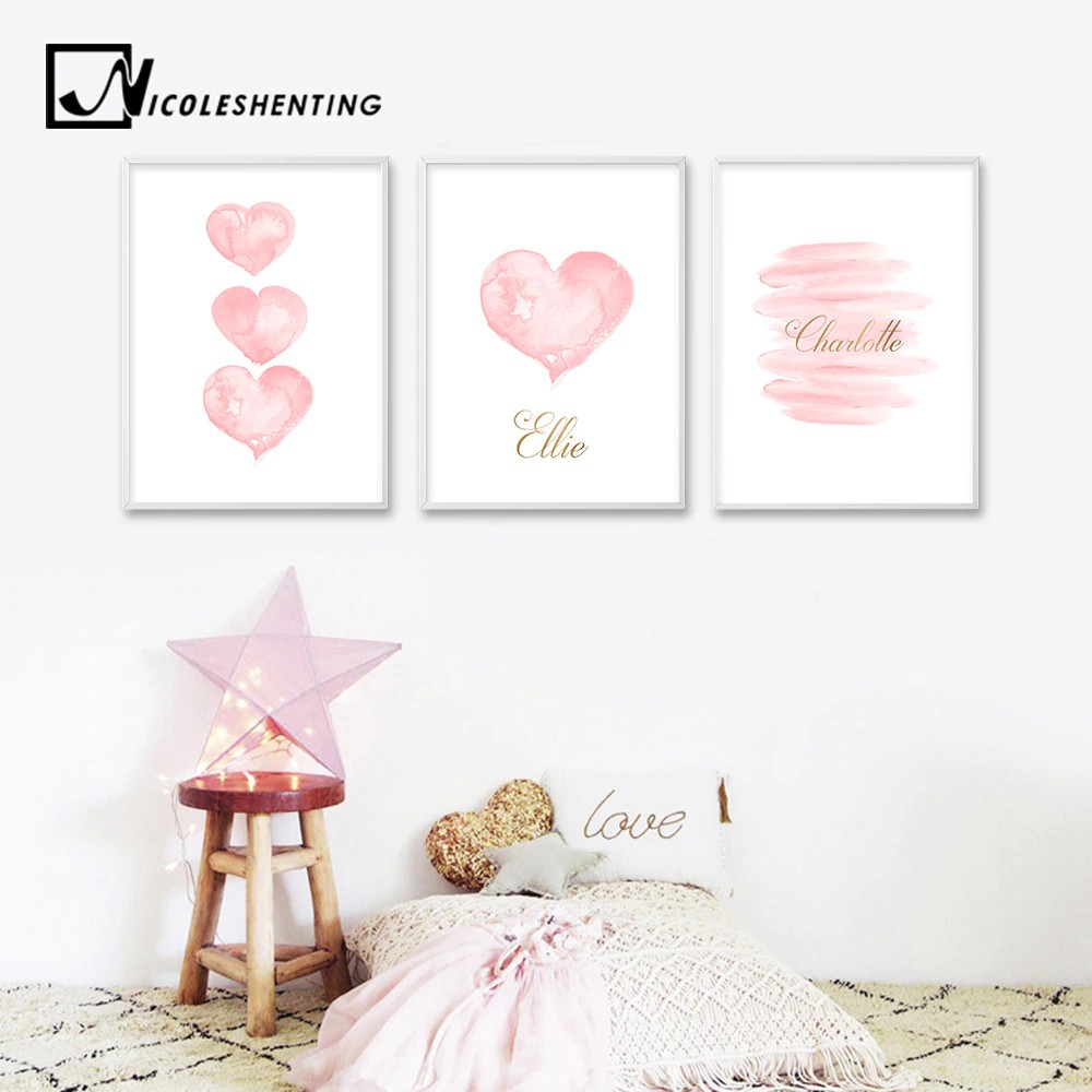 

Import Produk Cat Air Berwarna Merah Muda Hati Dinding Art Personalized Nama Kustom Poster