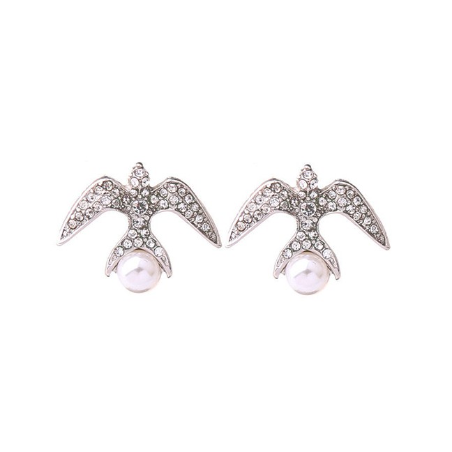 LRC Anting Tusuk Fashion Black Little Swallow Studded Pearl Stud Earrings F5075X