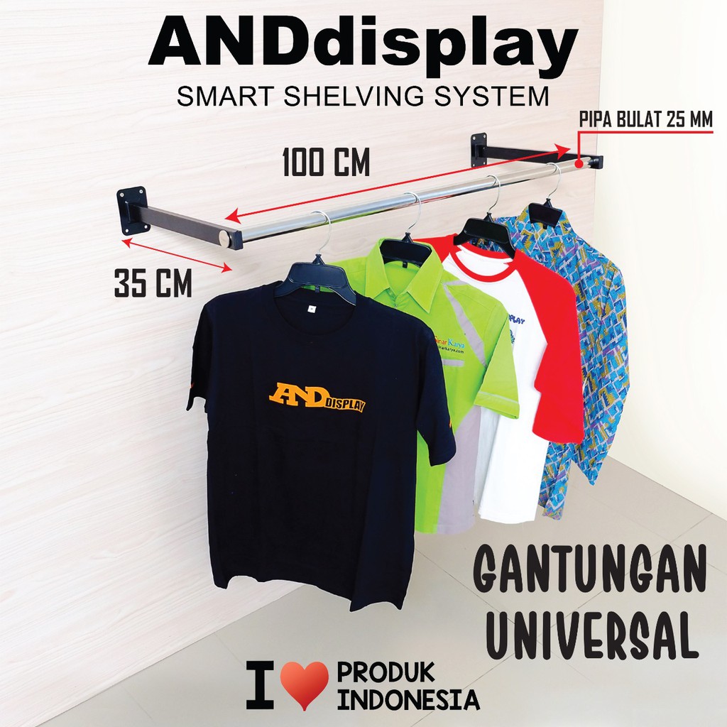 GAWANG BAJU TEMBOK RAK GANTUNGAN UNIVERSAL 35CM JEMURAN DINDING ANDDISPLAY