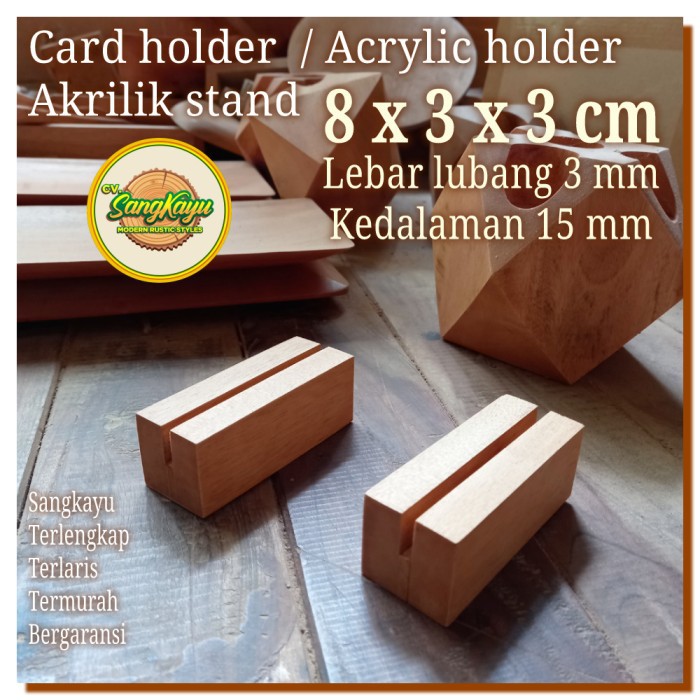 Wooden Card Holder 8x3x3cm 3mm Stand Dudukan tempat Penyimpanan Kartu