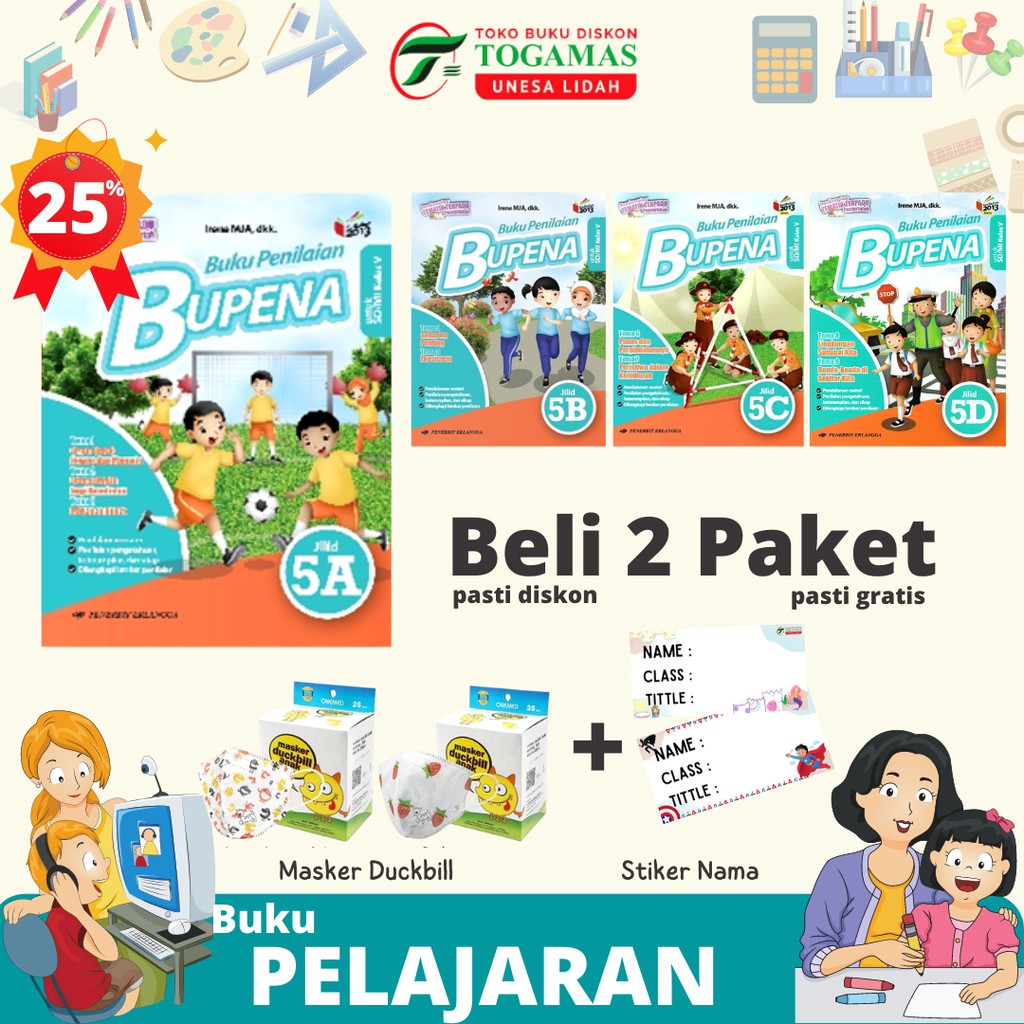 BUPENA : SD/MI KELAS 5A, 5B, 5C, 5D K13 NEW REVISI + GRATIS MASKER + GRATIS STIKER