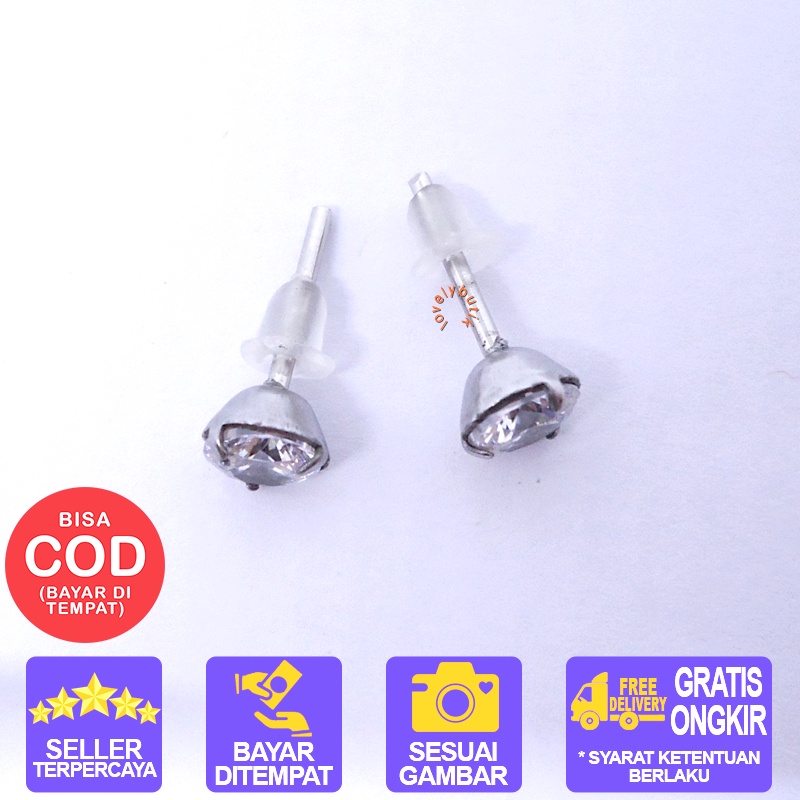 Lovelybutik - Anting Anti karat Giwang Mata 1 Anting Murah Ukuran 0,5 cm Warna Silver