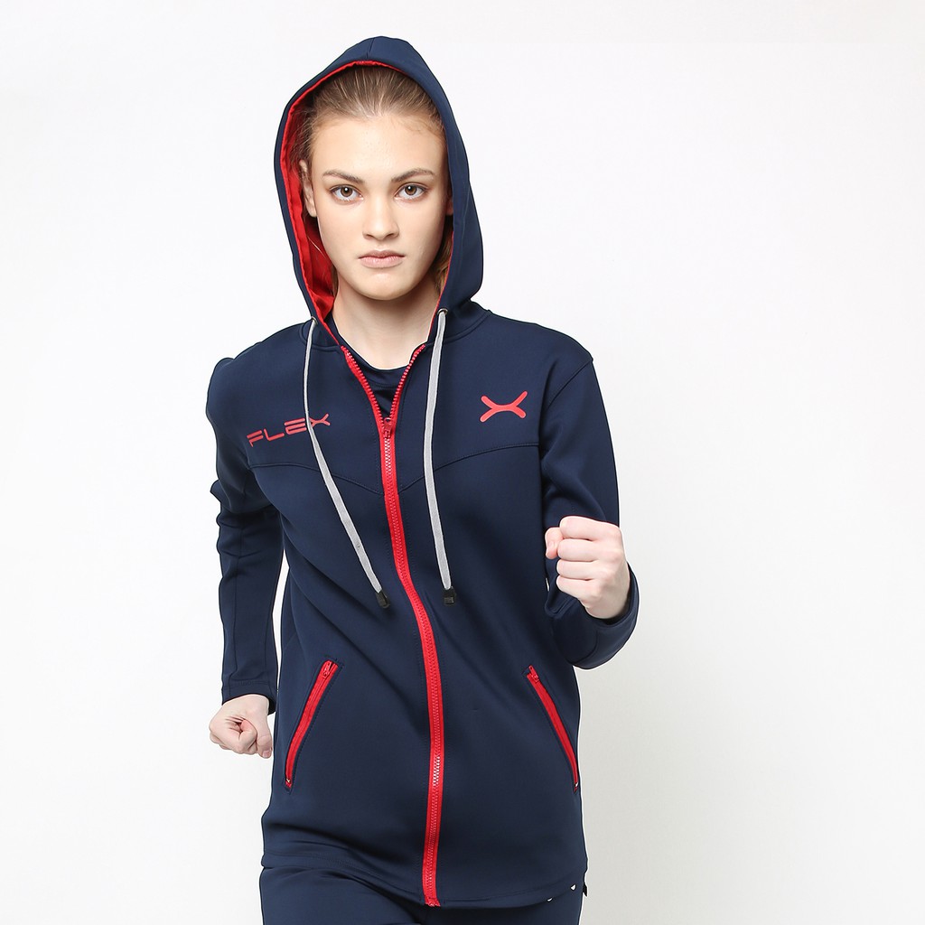 FLEXZONE Jaket Hoodie Sport Wanita Jogging Lari Gym Outdoor FJS-502DK