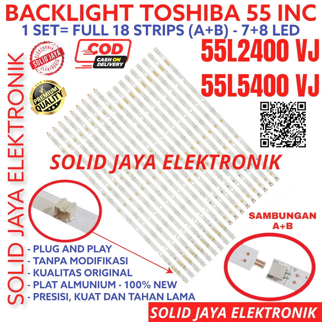 BACKLIGHT TV LED TOSHIBA 55 INC 55L2400 55L5400 55L2400VJ 55L5400VJ VJ LAMPU 55L TOSHIBA 15K 15LED 15 KANCING 3VOLT 3V 55L 55INCH 55INC 55IN INCH IN