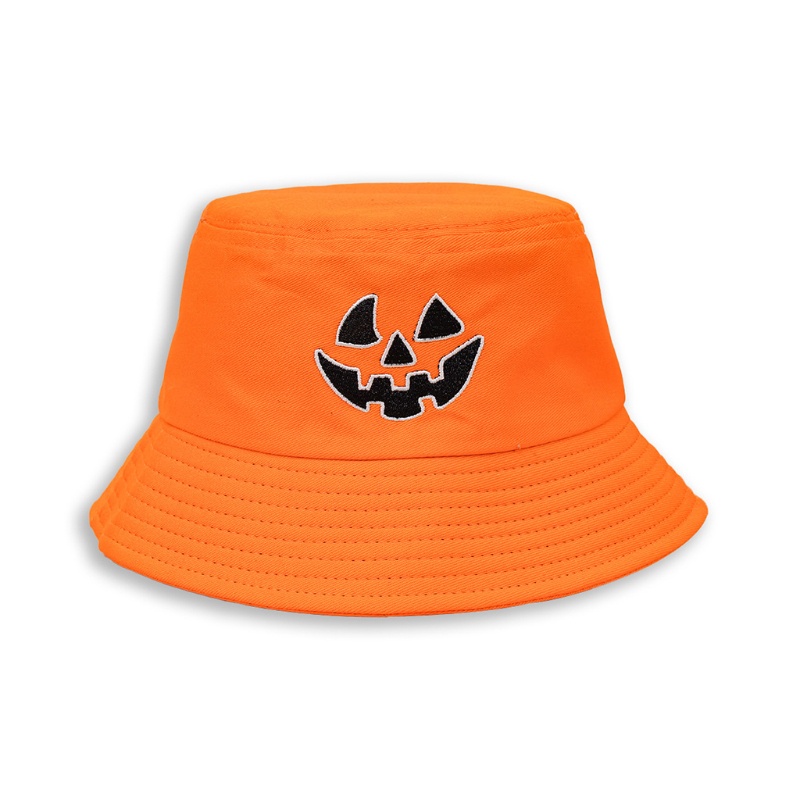 Topi Bucket Model Lebar Motif Kartun Labu Halloween Ukuran 56-58cm Untuk Travel