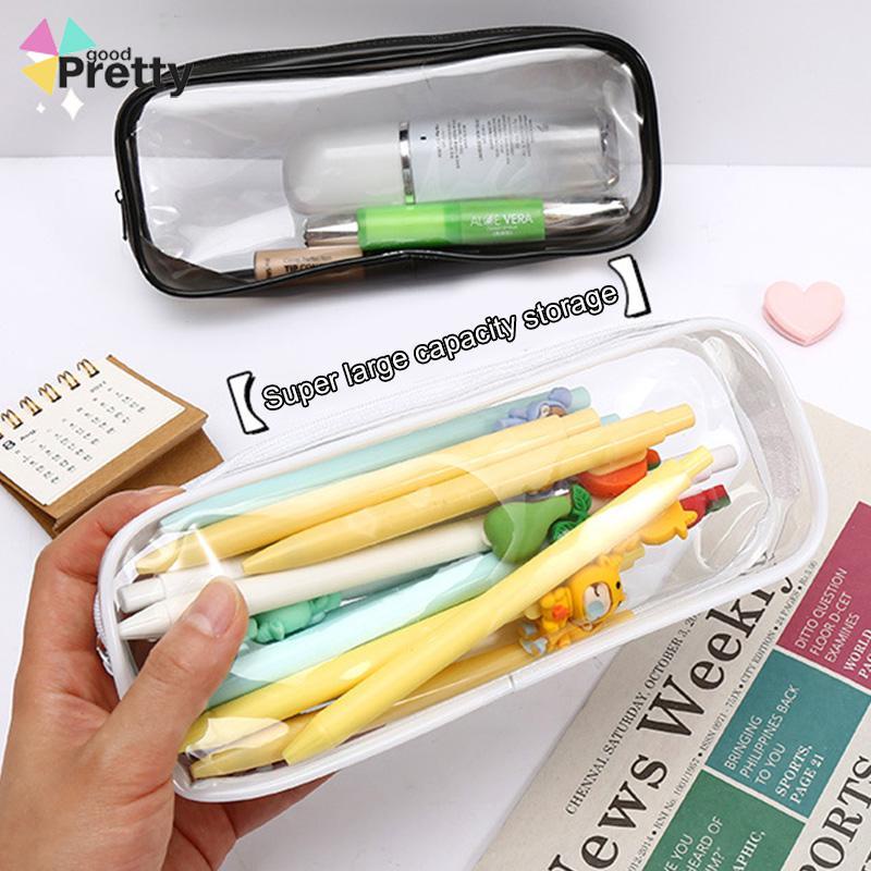 Korea Transparent Pensil Case PVC Student Stationery Zipper Pen Bag Travel Portable Toiletry Makeup Storage Bag