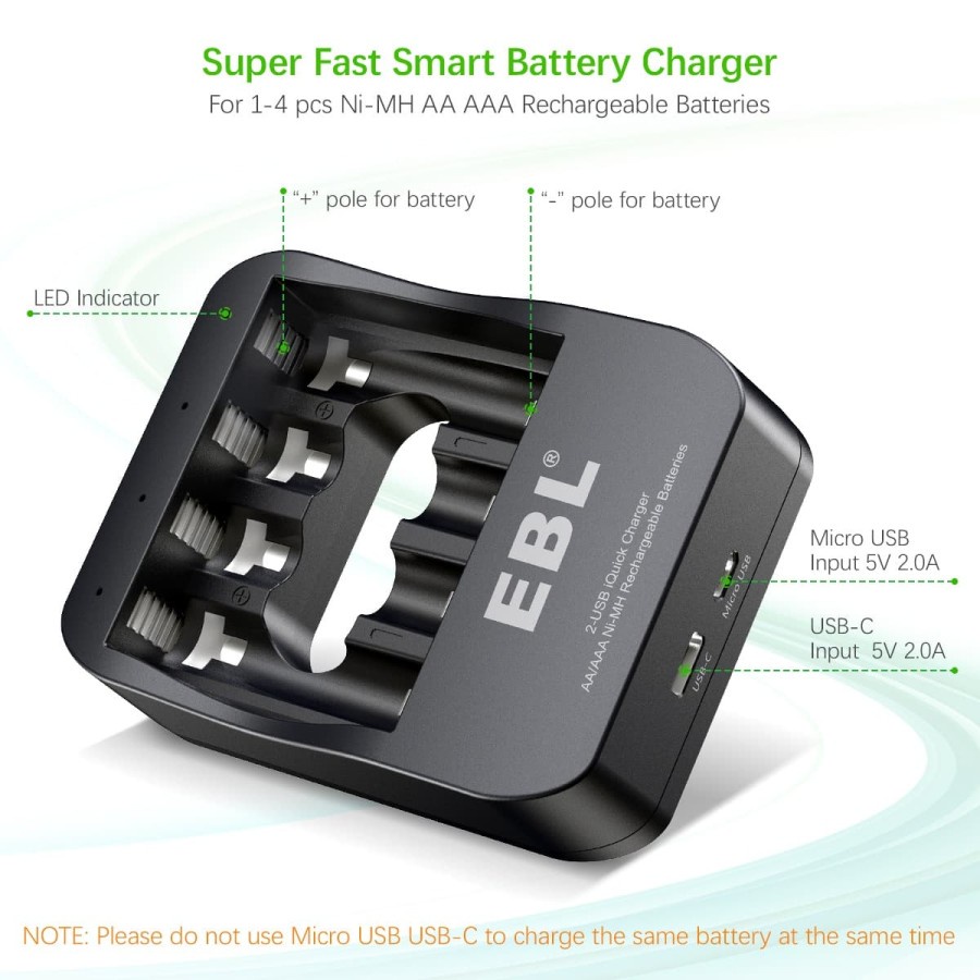 Smart Quick Charger AA AAA NiMH Rechargeable Battery Charger 2A USB