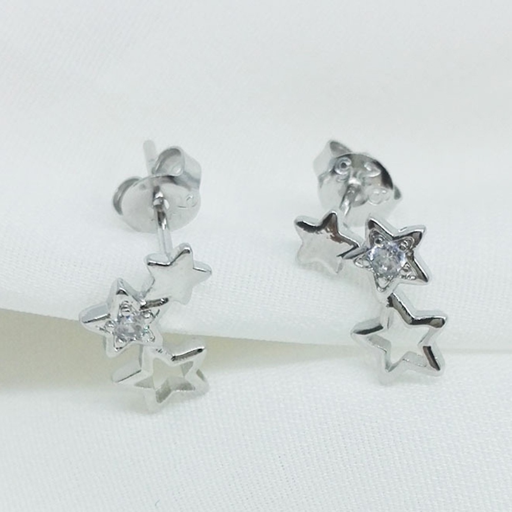 Hu Hu Hu Hu Hu Alat Bantu Pasang Kacamata♡ Anting Stud Cubic Zirconia Bentuk Bintang Model Hollow Untuk Wanita