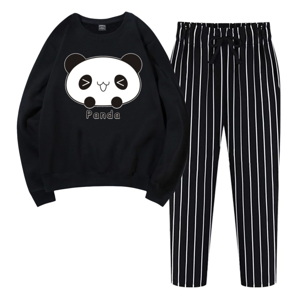 Baju Setelan Wanita Murah / Setelan Sweater + Celana - PANDA CUTE