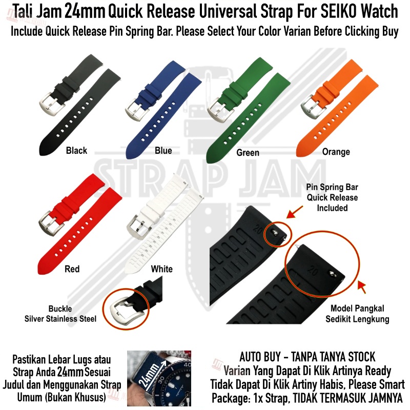 LKG Tali Jam Tangan SEIKO Lebar Strap Size 24mm Rubber Silikon Quick Release