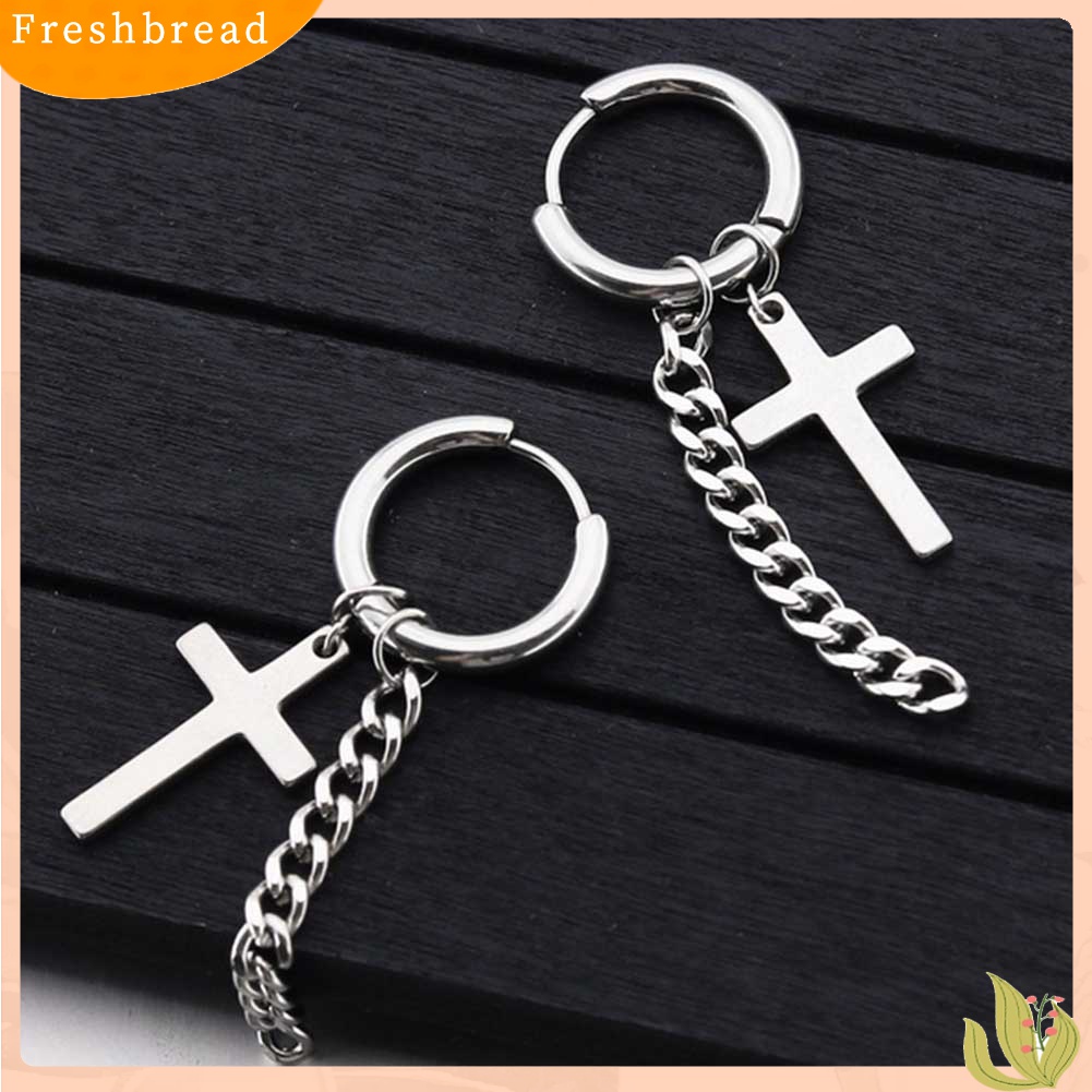 [TERLARIS]1Pc Fashion Men Tassel Chain Cross Charm Ear Clip Hoop Huggie Earring Jewelry