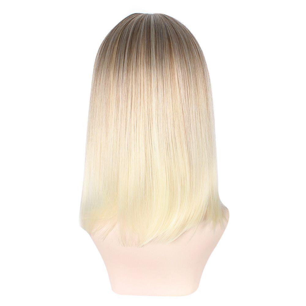 Lily Blonde Wig Middle Score Rambut Sintetis Ombre Rambut Pendek Warna Natural