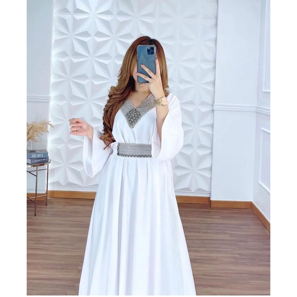 Kaftan Tsamira Renda Free Belt Dress Kaftan Wanita Rayon Twill Jumbo