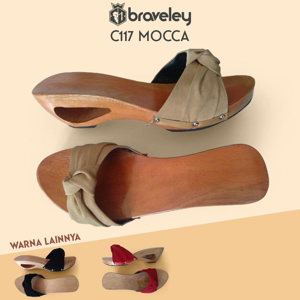 SENDAL KAYU KELOM GEULIS KIJANG SANGGUL NATURAL SANDAL WANITA BRAVELEY C117