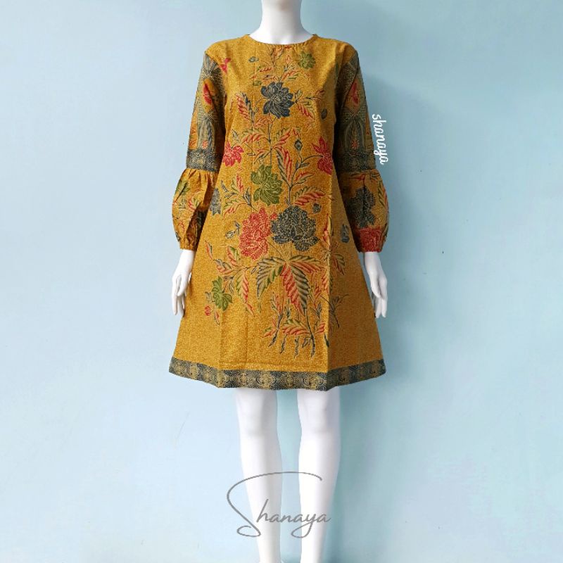 Jual Shanaya Batik Tunik Titania Warna Kunyit Lengan Balon Batik Kerja