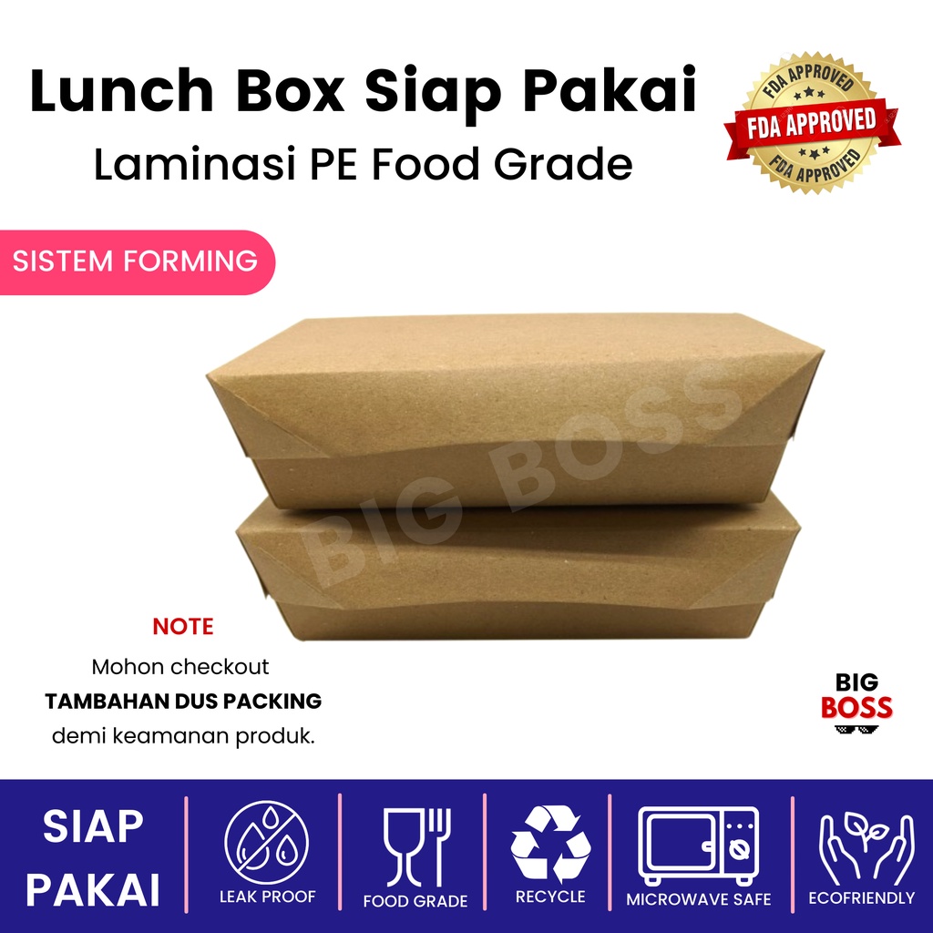 Lunch Box Paper Kraft Coklat SIze Medium Large Siap Pakai / Kotak Makan Rice Box Takeaway / Kotak Makan Kertas / Lunch Box Takeaway / Rice Box