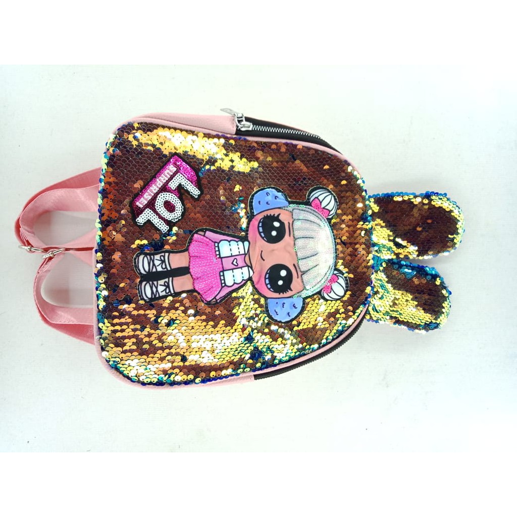 TAS RANSEL SEQUIN GLITTER LED RL008 DAN RL0017 - TAS ANAK WANITA TELINGA KELINCI