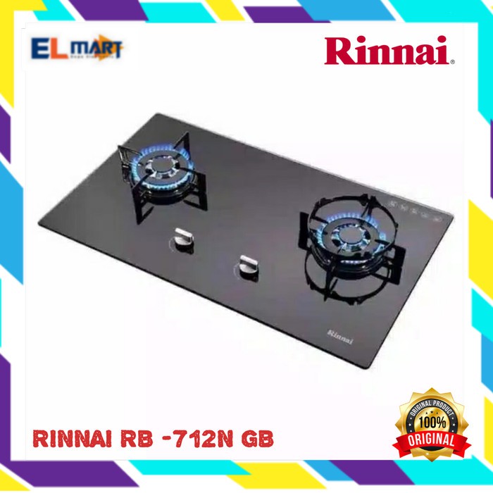 Kompor Gas Tanam Kaca Rinnai 2 tungku RB 712 N GB - 712N - 712NGB  ORI