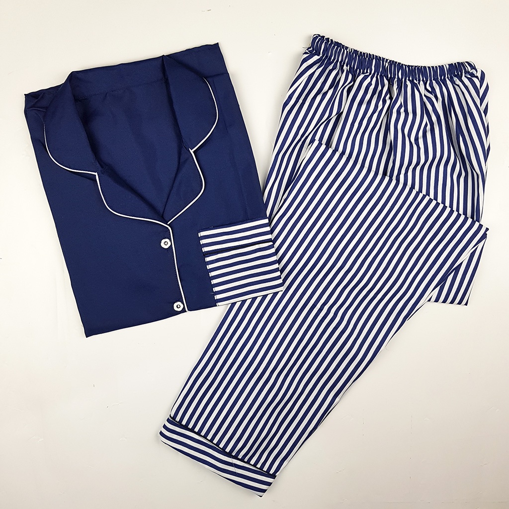 Baju Tidur Piyama Wanita Dewasa Setelan CP Motif Trendy-CPL SALUR NAVY COMBI
