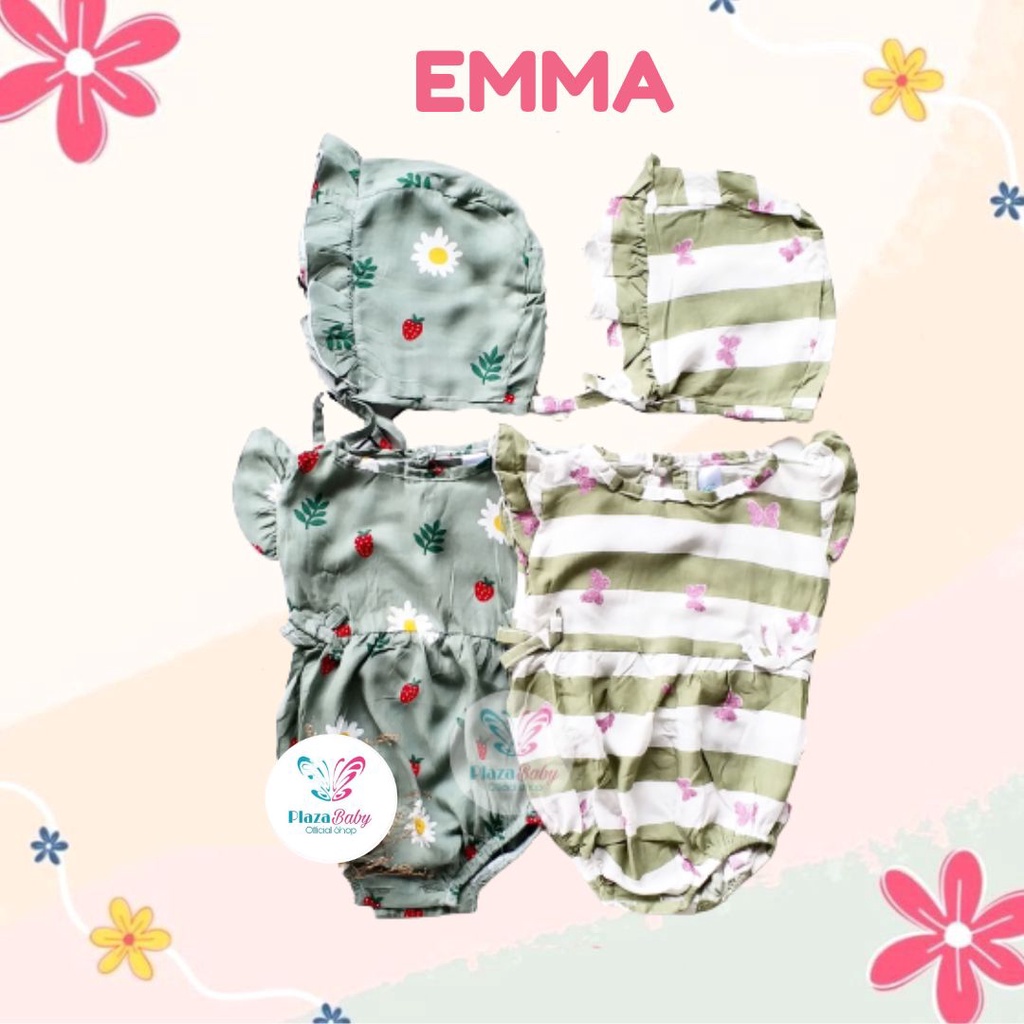 PROMO 7.7 plazababyku  MX ROMPER EMMA setelan bayi motif bunga yang lucu free bonnet PART2