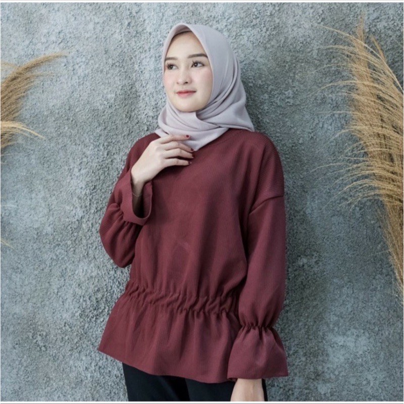 MARETTA BLOUSE PUSATGROSIR_SOLO/ ATASAN KEMEJA POLOS WANITA MUSLIM BASIC TOP PUFFY BLOUSE