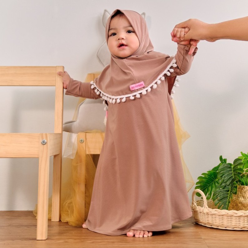 Gamis Anak Perempuan Pompom Original 100% Khaireen Usia 0-5 Tahun / Gamis Bayi Perempuan