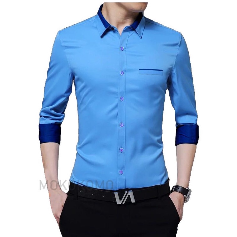 HipNop HILLER KEMEJA PRIA LENGAN PANJANG SLIMFIT ATASAN LENGAN POLOS PAKAIAN COWOK FORMAL KASUAL